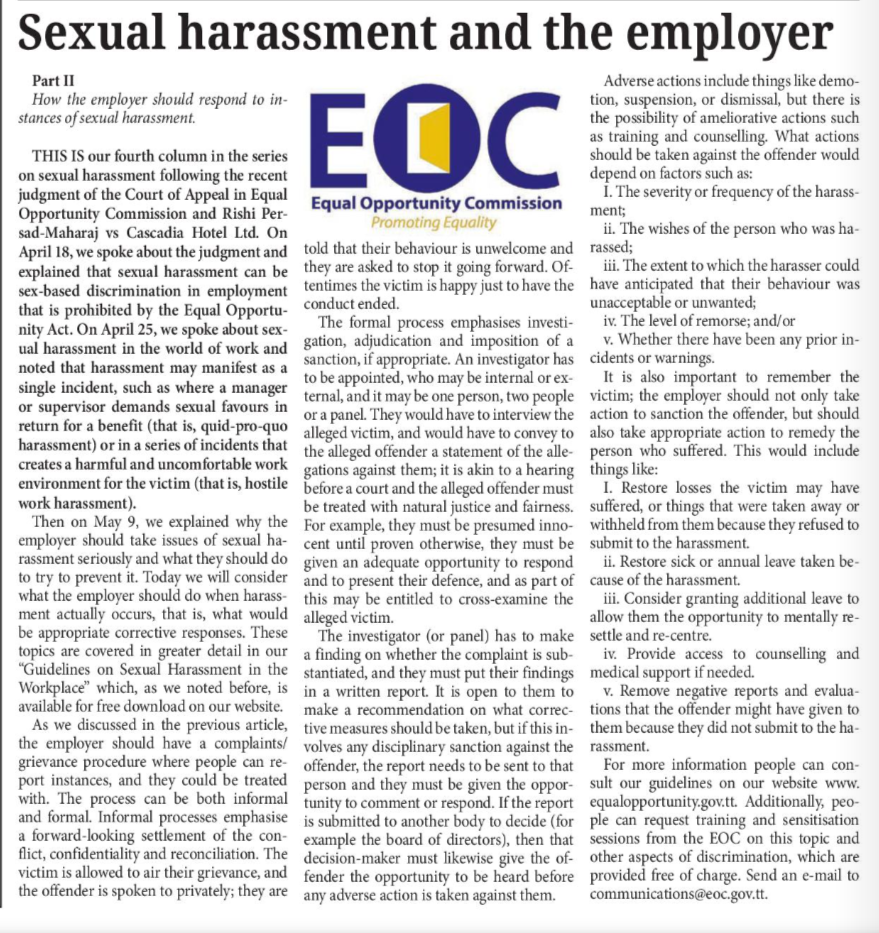 Sexual Harassment and the employer